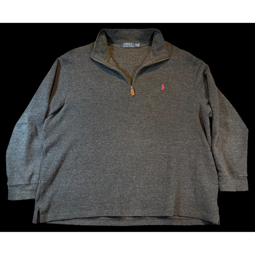 Polo Ralph Lauren Sweater Mens Big & Tall Gray Quarter Zip Heavy Ribbed 1XB